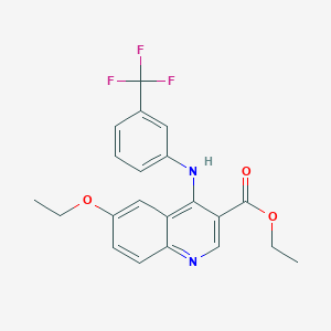 molecular formula C21H19F3N2O3 B11635895 Ethyl 6-ethoxy-4-{[3-(trifluoromethyl)phenyl]amino}quinoline-3-carboxylate 