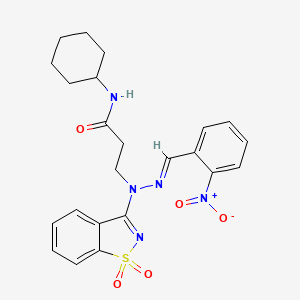 molecular formula C23H25N5O5S B11635921 N-cyclohexyl-3-[(2E)-1-(1,1-dioxido-1,2-benzisothiazol-3-yl)-2-(2-nitrobenzylidene)hydrazino]propanamide 