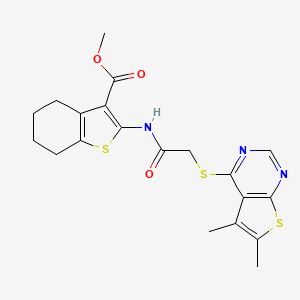 molecular formula C20H21N3O3S3 B11635973 Methyl 2-({[(5,6-dimethylthieno[2,3-d]pyrimidin-4-yl)sulfanyl]acetyl}amino)-4,5,6,7-tetrahydro-1-benzothiophene-3-carboxylate 