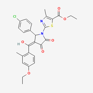 molecular formula C27H25ClN2O6S B11636031 ethyl 2-[2-(4-chlorophenyl)-3-(4-ethoxy-2-methylbenzoyl)-4-hydroxy-5-oxo-2,5-dihydro-1H-pyrrol-1-yl]-4-methyl-1,3-thiazole-5-carboxylate 