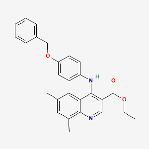 molecular formula C27H26N2O3 B11636033 Ethyl 4-{[4-(benzyloxy)phenyl]amino}-6,8-dimethylquinoline-3-carboxylate 
