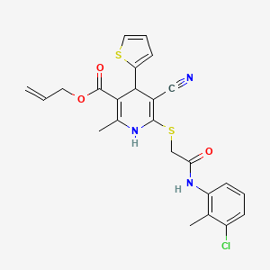molecular formula C24H22ClN3O3S2 B11636041 Prop-2-en-1-yl 6-({2-[(3-chloro-2-methylphenyl)amino]-2-oxoethyl}sulfanyl)-5-cyano-2-methyl-4-(thiophen-2-yl)-1,4-dihydropyridine-3-carboxylate 