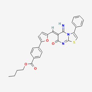 molecular formula C28H23N3O4S B11636196 butyl 4-{5-[(Z)-(5-imino-7-oxo-3-phenyl-5H-[1,3]thiazolo[3,2-a]pyrimidin-6(7H)-ylidene)methyl]furan-2-yl}benzoate 
