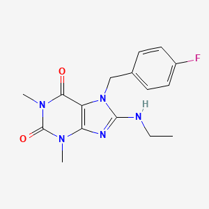 molecular formula C16H18FN5O2 B11636338 8-(ethylamino)-7-(4-fluorobenzyl)-1,3-dimethyl-3,7-dihydro-1H-purine-2,6-dione 