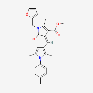 molecular formula C26H26N2O4 B11636352 methyl (4Z)-4-{[2,5-dimethyl-1-(4-methylphenyl)-1H-pyrrol-3-yl]methylidene}-1-(furan-2-ylmethyl)-2-methyl-5-oxo-4,5-dihydro-1H-pyrrole-3-carboxylate 