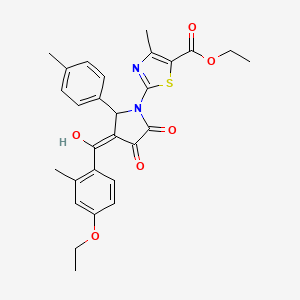 molecular formula C28H28N2O6S B11636375 ethyl 2-[3-(4-ethoxy-2-methylbenzoyl)-4-hydroxy-2-(4-methylphenyl)-5-oxo-2,5-dihydro-1H-pyrrol-1-yl]-4-methyl-1,3-thiazole-5-carboxylate 