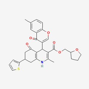 molecular formula C30H29NO6S B11636399 tetrahydrofuran-2-ylmethyl 2-methyl-4-(6-methyl-4-oxo-4H-chromen-3-yl)-5-oxo-7-(thiophen-2-yl)-1,4,5,6,7,8-hexahydroquinoline-3-carboxylate 