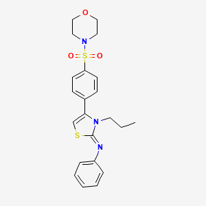 molecular formula C22H25N3O3S2 B11636442 N-[(2E)-4-[4-(morpholin-4-ylsulfonyl)phenyl]-3-propyl-1,3-thiazol-2(3H)-ylidene]aniline 