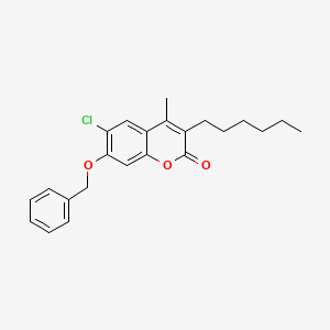 molecular formula C23H25ClO3 B11636460 7-(benzyloxy)-6-chloro-3-hexyl-4-methyl-2H-chromen-2-one 