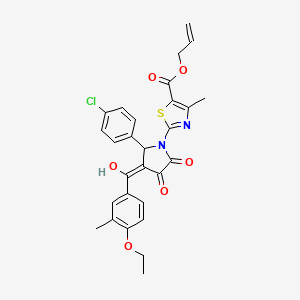molecular formula C28H25ClN2O6S B11636533 prop-2-en-1-yl 2-{2-(4-chlorophenyl)-3-[(4-ethoxy-3-methylphenyl)carbonyl]-4-hydroxy-5-oxo-2,5-dihydro-1H-pyrrol-1-yl}-4-methyl-1,3-thiazole-5-carboxylate 