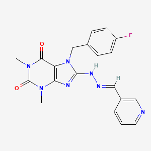molecular formula C20H18FN7O2 B11636552 7-(4-fluorobenzyl)-1,3-dimethyl-8-[(2E)-2-(pyridin-3-ylmethylidene)hydrazinyl]-3,7-dihydro-1H-purine-2,6-dione 