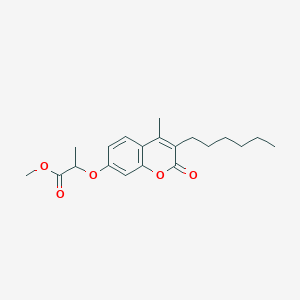 molecular formula C20H26O5 B11636571 methyl 2-[(3-hexyl-4-methyl-2-oxo-2H-chromen-7-yl)oxy]propanoate 