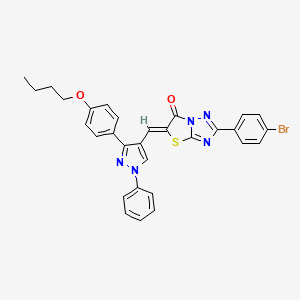 molecular formula C30H24BrN5O2S B11636720 (5Z)-2-(4-bromophenyl)-5-{[3-(4-butoxyphenyl)-1-phenyl-1H-pyrazol-4-yl]methylidene}[1,3]thiazolo[3,2-b][1,2,4]triazol-6(5H)-one 