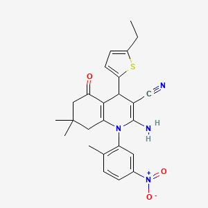 molecular formula C25H26N4O3S B11636723 2-Amino-4-(5-ethylthiophen-2-yl)-7,7-dimethyl-1-(2-methyl-5-nitrophenyl)-5-oxo-1,4,5,6,7,8-hexahydroquinoline-3-carbonitrile CAS No. 441783-42-2