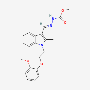molecular formula C21H23N3O4 B11636760 methyl (2E)-2-({1-[2-(2-methoxyphenoxy)ethyl]-2-methyl-1H-indol-3-yl}methylidene)hydrazinecarboxylate 