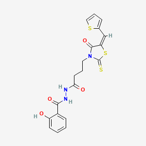 molecular formula C19H17N3O4S3 B11636826 N'-(2-hydroxybenzoyl)-4-[(5E)-4-oxo-5-(2-thienylmethylene)-2-thioxo-1,3-thiazolidin-3-yl]butanohydrazide 