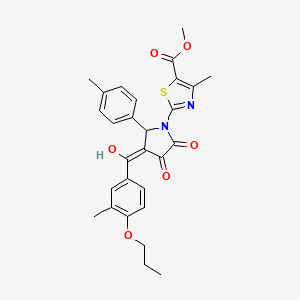 molecular formula C28H28N2O6S B11636838 methyl 2-{3-hydroxy-5-(4-methylphenyl)-4-[(3-methyl-4-propoxyphenyl)carbonyl]-2-oxo-2,5-dihydro-1H-pyrrol-1-yl}-4-methyl-1,3-thiazole-5-carboxylate 