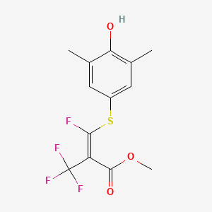 molecular formula C13H12F4O3S B11636857 methyl (E)-3-fluoro-3-(4-hydroxy-3,5-dimethylphenyl)sulfanyl-2-(trifluoromethyl)prop-2-enoate 