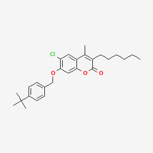 molecular formula C27H33ClO3 B11637036 7-[(4-tert-butylbenzyl)oxy]-6-chloro-3-hexyl-4-methyl-2H-chromen-2-one 