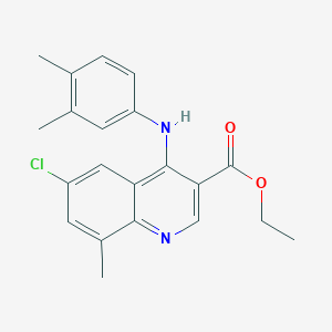 molecular formula C21H21ClN2O2 B11637100 Ethyl 6-chloro-4-[(3,4-dimethylphenyl)amino]-8-methylquinoline-3-carboxylate 