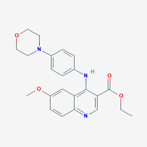 molecular formula C23H25N3O4 B11637108 Ethyl 6-methoxy-4-{[4-(morpholin-4-yl)phenyl]amino}quinoline-3-carboxylate 