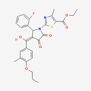 molecular formula C28H27FN2O6S B11637117 ethyl 2-[2-(2-fluorophenyl)-4-hydroxy-3-(3-methyl-4-propoxybenzoyl)-5-oxo-2,5-dihydro-1H-pyrrol-1-yl]-4-methyl-1,3-thiazole-5-carboxylate 