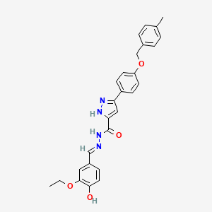 molecular formula C27H26N4O4 B11637293 N'-[(E)-(3-ethoxy-4-hydroxyphenyl)methylidene]-3-{4-[(4-methylbenzyl)oxy]phenyl}-1H-pyrazole-5-carbohydrazide 