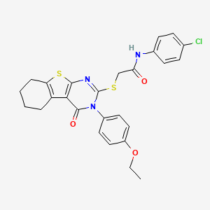 molecular formula C26H24ClN3O3S2 B11637335 N-(4-chlorophenyl)-2-{[3-(4-ethoxyphenyl)-4-oxo-3,4,5,6,7,8-hexahydro[1]benzothieno[2,3-d]pyrimidin-2-yl]sulfanyl}acetamide 