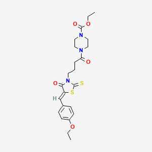 molecular formula C23H29N3O5S2 B11637355 Ethyl 4-{4-[(5Z)-5-[(4-ethoxyphenyl)methylidene]-4-oxo-2-sulfanylidene-1,3-thiazolidin-3-YL]butanoyl}piperazine-1-carboxylate 