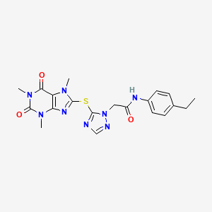 molecular formula C20H22N8O3S B11637395 N-(4-ethylphenyl)-2-{5-[(1,3,7-trimethyl-2,6-dioxo-2,3,6,7-tetrahydro-1H-purin-8-yl)sulfanyl]-1H-1,2,4-triazol-1-yl}acetamide 