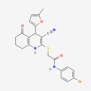 molecular formula C23H20BrN3O3S B11637425 N-(4-bromophenyl)-2-{[3-cyano-4-(5-methylfuran-2-yl)-5-oxo-1,4,5,6,7,8-hexahydroquinolin-2-yl]sulfanyl}acetamide 