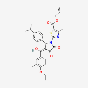 molecular formula C31H32N2O6S B11637692 prop-2-en-1-yl 2-{3-[(4-ethoxy-3-methylphenyl)carbonyl]-4-hydroxy-5-oxo-2-[4-(propan-2-yl)phenyl]-2,5-dihydro-1H-pyrrol-1-yl}-4-methyl-1,3-thiazole-5-carboxylate 