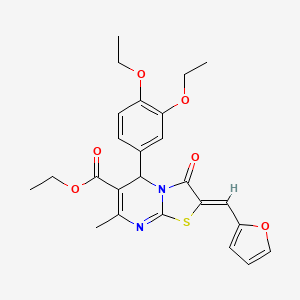 molecular formula C25H26N2O6S B11637704 ethyl (2Z)-5-(3,4-diethoxyphenyl)-2-(furan-2-ylmethylidene)-7-methyl-3-oxo-2,3-dihydro-5H-[1,3]thiazolo[3,2-a]pyrimidine-6-carboxylate 