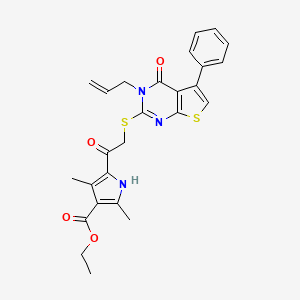 molecular formula C26H25N3O4S2 B11637742 Ethyl 5-{[(3-allyl-4-oxo-5-phenyl-3,4-dihydrothieno[2,3-D]pyrimidin-2-YL)sulfanyl]acetyl}-2,4-dimethyl-1H-pyrrole-3-carboxylate 