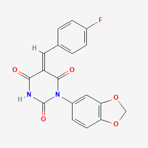 molecular formula C18H11FN2O5 B11637793 (5Z)-1-(1,3-benzodioxol-5-yl)-5-(4-fluorobenzylidene)pyrimidine-2,4,6(1H,3H,5H)-trione 