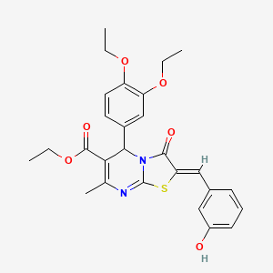 molecular formula C27H28N2O6S B11637806 ethyl (2Z)-5-(3,4-diethoxyphenyl)-2-(3-hydroxybenzylidene)-7-methyl-3-oxo-2,3-dihydro-5H-[1,3]thiazolo[3,2-a]pyrimidine-6-carboxylate 