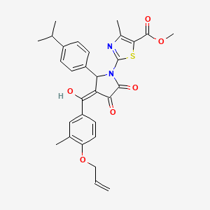molecular formula C30H30N2O6S B11637972 methyl 2-(3-hydroxy-4-{[3-methyl-4-(prop-2-en-1-yloxy)phenyl]carbonyl}-2-oxo-5-[4-(propan-2-yl)phenyl]-2,5-dihydro-1H-pyrrol-1-yl)-4-methyl-1,3-thiazole-5-carboxylate 