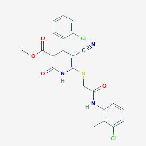 molecular formula C23H19Cl2N3O4S B11637995 Methyl 6-({2-[(3-chloro-2-methylphenyl)amino]-2-oxoethyl}sulfanyl)-4-(2-chlorophenyl)-5-cyano-2-hydroxy-3,4-dihydropyridine-3-carboxylate 