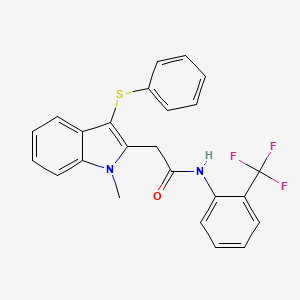 molecular formula C24H19F3N2OS B11638020 2-[1-methyl-3-(phenylsulfanyl)-1H-indol-2-yl]-N-[2-(trifluoromethyl)phenyl]acetamide 