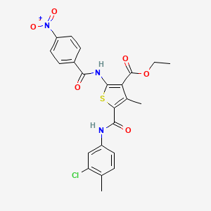 molecular formula C23H20ClN3O6S B11638030 Ethyl 5-[(3-chloro-4-methylphenyl)carbamoyl]-4-methyl-2-{[(4-nitrophenyl)carbonyl]amino}thiophene-3-carboxylate 