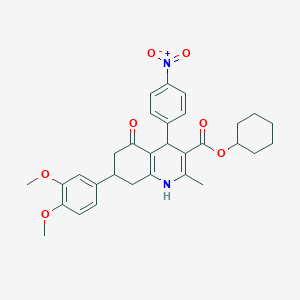 molecular formula C31H34N2O7 B11638097 Cyclohexyl 7-(3,4-dimethoxyphenyl)-2-methyl-4-(4-nitrophenyl)-5-oxo-1,4,5,6,7,8-hexahydroquinoline-3-carboxylate 