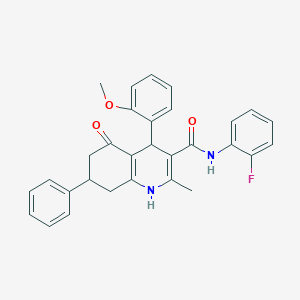 molecular formula C30H27FN2O3 B11638220 N-(2-fluorophenyl)-4-(2-methoxyphenyl)-2-methyl-5-oxo-7-phenyl-1,4,5,6,7,8-hexahydro-3-quinolinecarboxamide 
