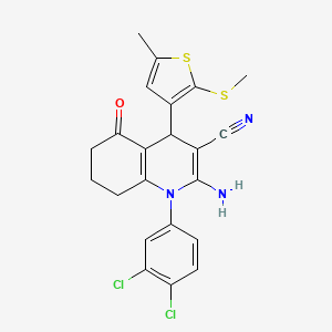 molecular formula C22H19Cl2N3OS2 B11638231 2-Amino-1-(3,4-dichlorophenyl)-4-(5-methyl-2-(methylthio)thiophen-3-yl)-5-oxo-1,4,5,6,7,8-hexahydroquinoline-3-carbonitrile CAS No. 476483-37-1