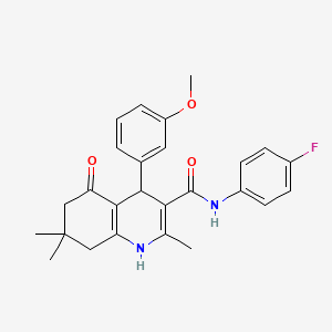 molecular formula C26H27FN2O3 B11638449 N-(4-Fluorophenyl)-4-(3-methoxyphenyl)-2,7,7-trimethyl-5-oxo-1,4,5,6,7,8-hexahydro-3-quinolinecarboxamide 