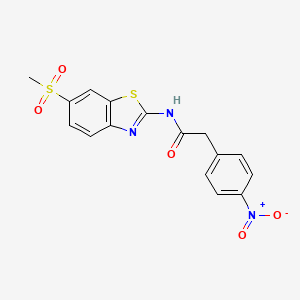 molecular formula C16H13N3O5S2 B11638474 N-[6-(methylsulfonyl)-1,3-benzothiazol-2-yl]-2-(4-nitrophenyl)acetamide 