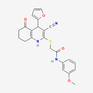molecular formula C23H21N3O4S B11638501 2-{[3-cyano-4-(furan-2-yl)-5-oxo-1,4,5,6,7,8-hexahydroquinolin-2-yl]sulfanyl}-N-(3-methoxyphenyl)acetamide 
