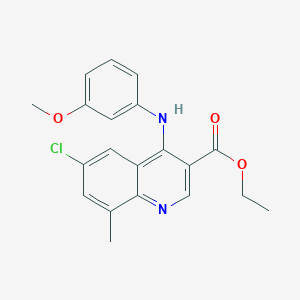 molecular formula C20H19ClN2O3 B11638512 Ethyl 6-chloro-4-[(3-methoxyphenyl)amino]-8-methylquinoline-3-carboxylate 