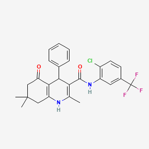molecular formula C26H24ClF3N2O2 B11638527 N-[2-Chloro-5-(trifluoromethyl)phenyl]-2,7,7-trimethyl-5-oxo-4-phenyl-1,4,5,6,7,8-hexahydro-3-quinolinecarboxamide 