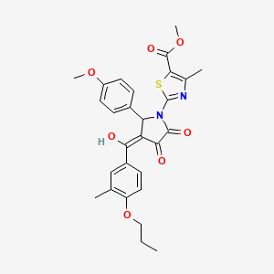 molecular formula C28H28N2O7S B11638551 methyl 2-{3-hydroxy-5-(4-methoxyphenyl)-4-[(3-methyl-4-propoxyphenyl)carbonyl]-2-oxo-2,5-dihydro-1H-pyrrol-1-yl}-4-methyl-1,3-thiazole-5-carboxylate 