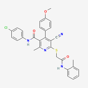 molecular formula C30H25ClN4O3S B11639287 N-(4-chlorophenyl)-5-cyano-4-(4-methoxyphenyl)-2-methyl-6-({2-[(2-methylphenyl)amino]-2-oxoethyl}sulfanyl)pyridine-3-carboxamide 